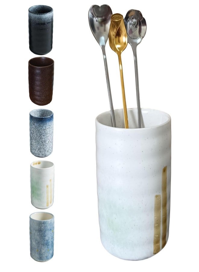 TOPYOKK Stoneware Coffee Bar Utensil Holder Tea & Coffee Spoon & Stirrer Holder for Stir Stick Straw Teaspoon Holder Spoon Cup Small Utensil Jar (Spring Sprout) - Image 1